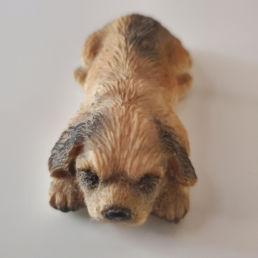 Vintage Dog Puppy Figurine Sleeping Dog Tan And Black Textured Dog